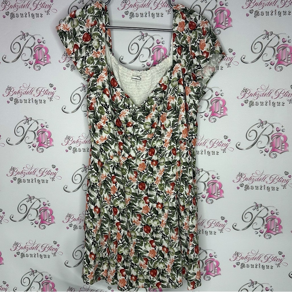 Abercrombie and fitch dress milkmaid flowers orange green Floral Print Dress